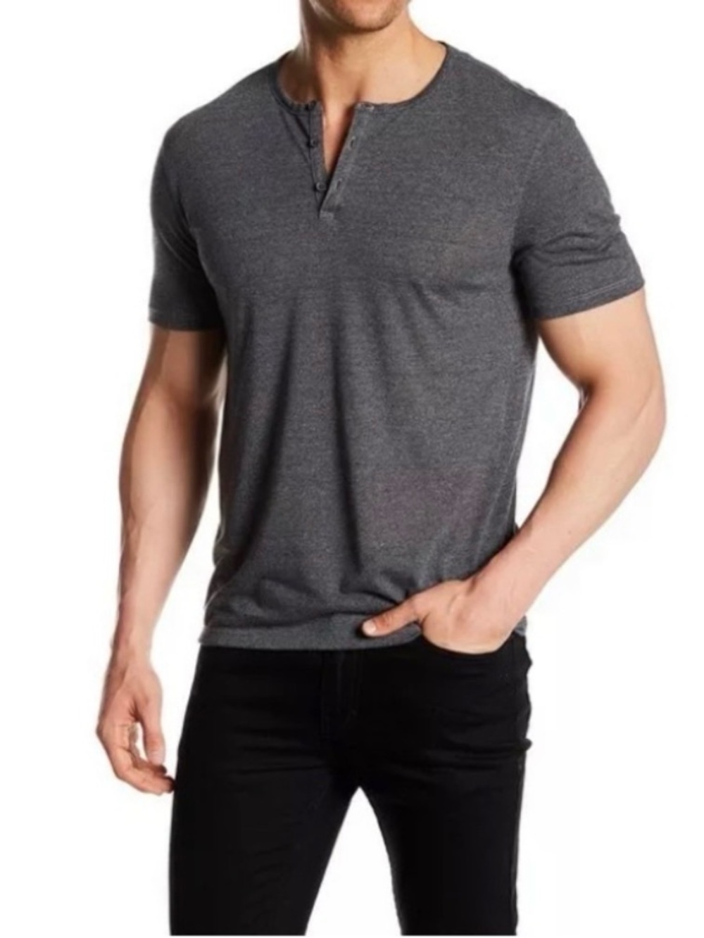 John Varavatos Men's Short Sleeve Henley Shirt - Charcoal Gray
